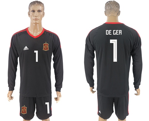 Spain #1 De Gea Black Long Sleeves Goalkeeper Soccer Country Jersey